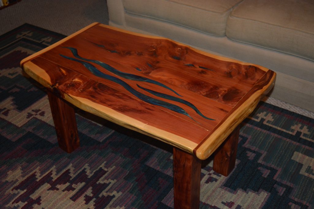 Hand-made red cedar coffee table crafted by Bob Spain (top-view 2)